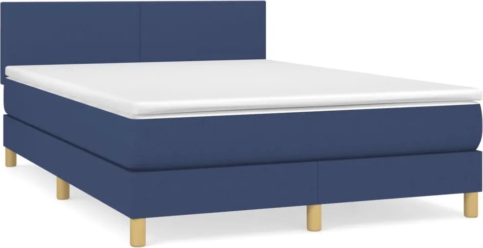 vidaXL Pat box spring cu saltea, albastru, 140x200 cm, textil
