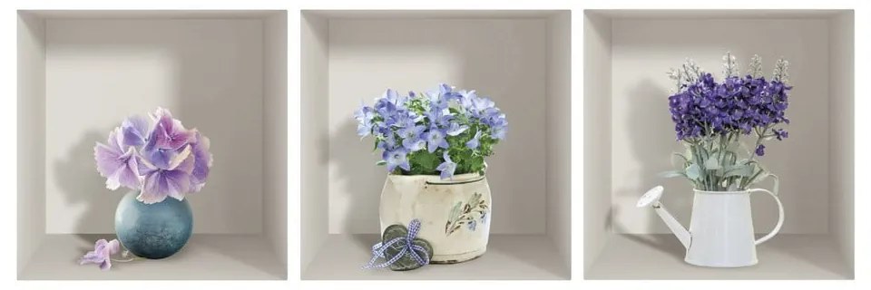 Set 3 autocolante 3D pentru perete Ambiance Purple Bouquets