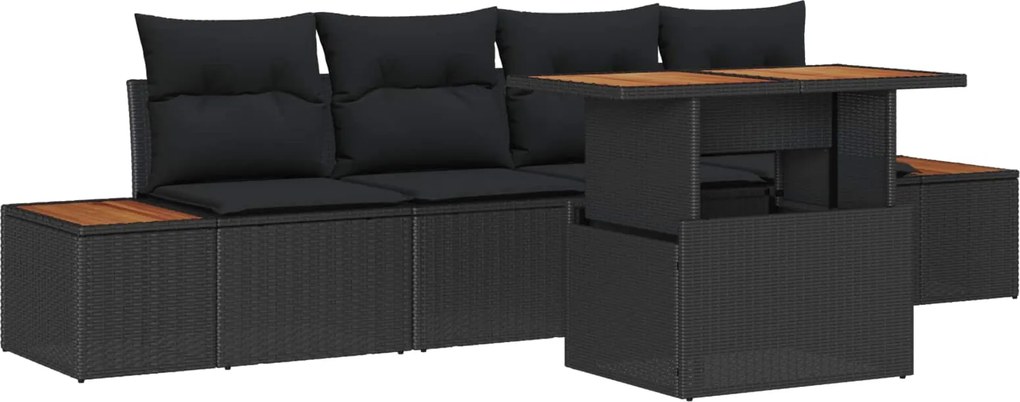 vidaXL Set de canapele pentru grădină 5 pcs Negru Rattan poli