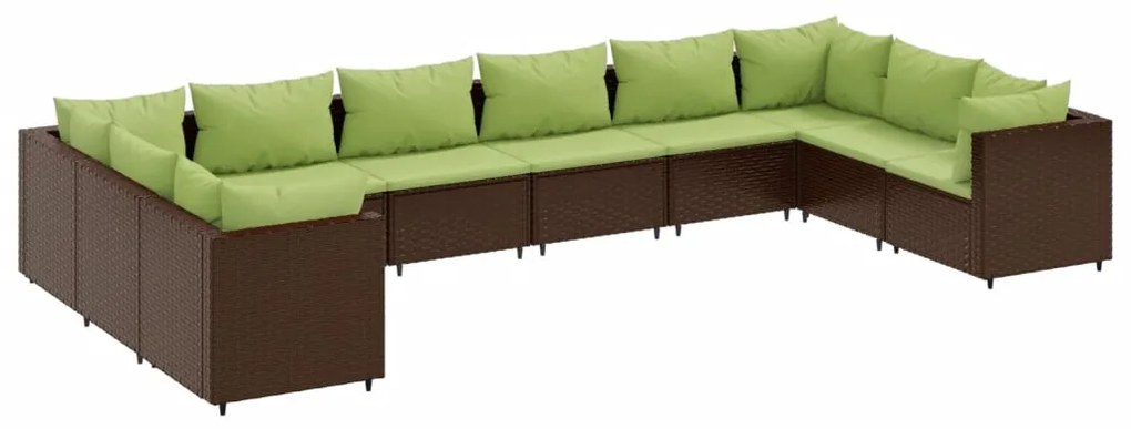 3308286 vidaXL Set mobilier de grădină cu perne, 10 piese, maro, poliratan