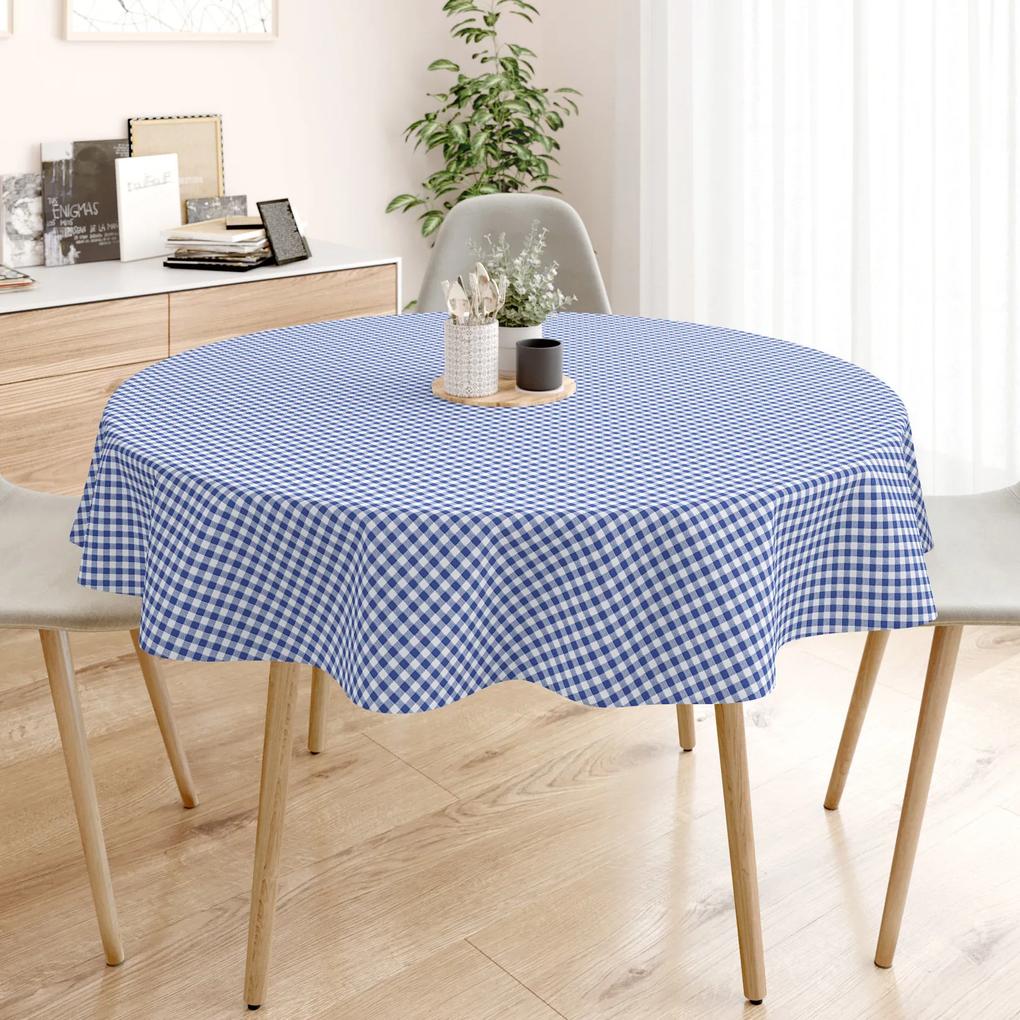Goldea față de masă 100% bumbac - carouri albastre și albe - rotundă Ø 110 cm