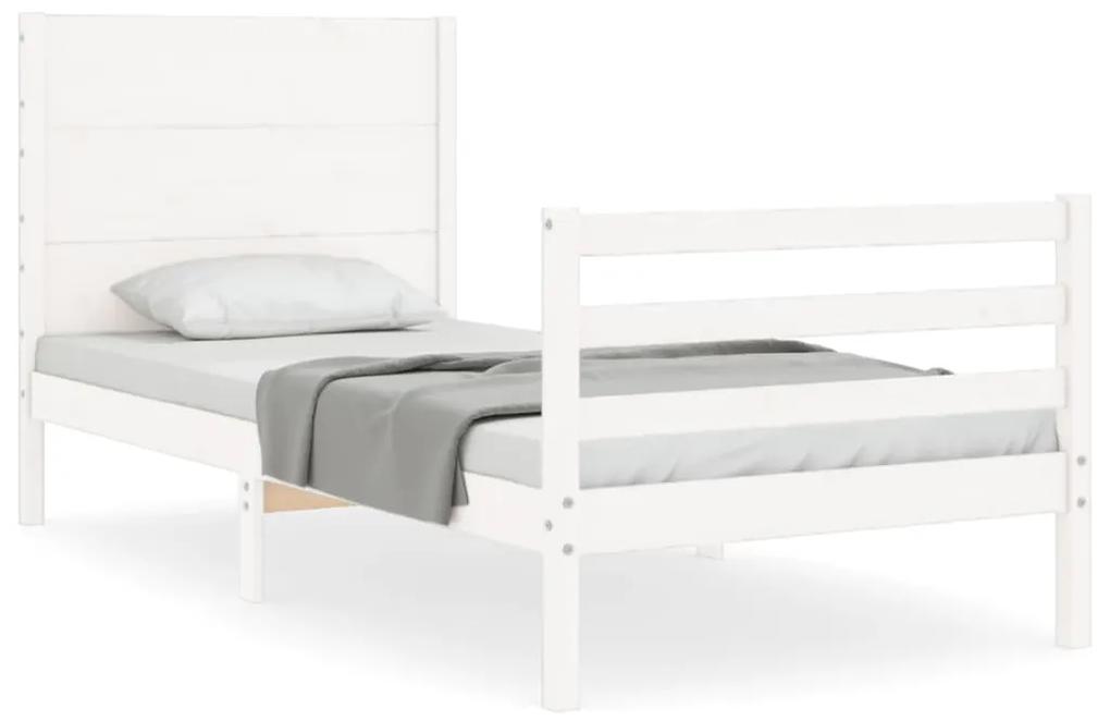 3194627 vidaXL Cadru de pat cu tăblie, alb, 100x200 cm, lemn masiv