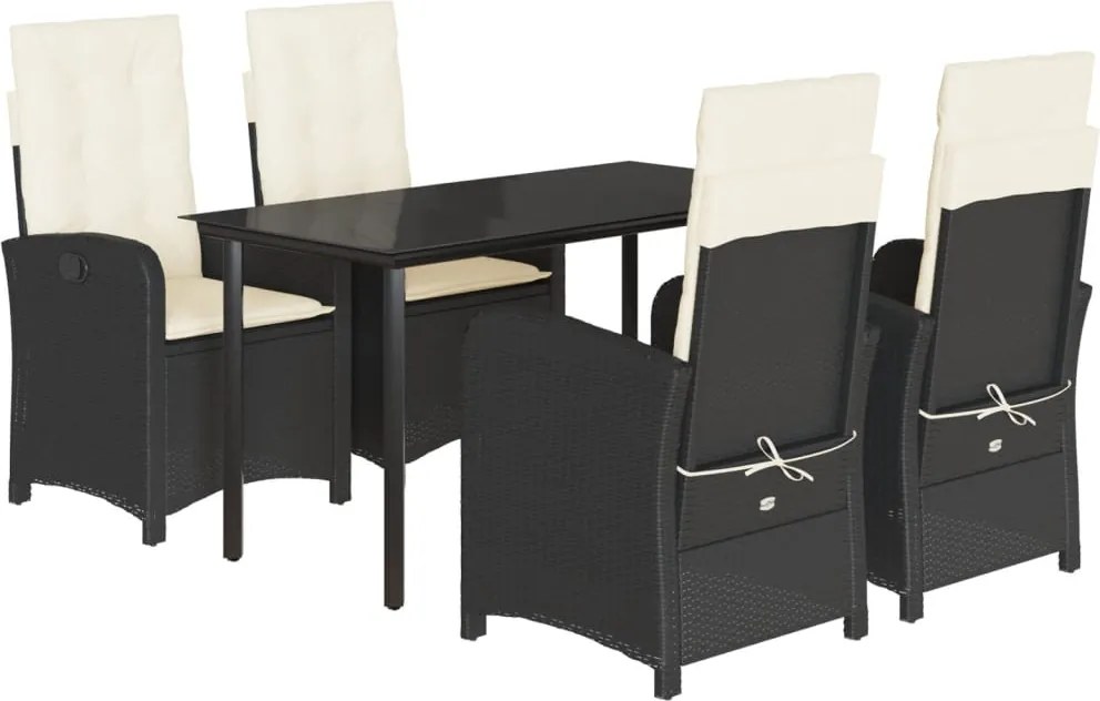 vidaXL Set mobilier de grădină cu perne, 5 piese, negru, poliratan