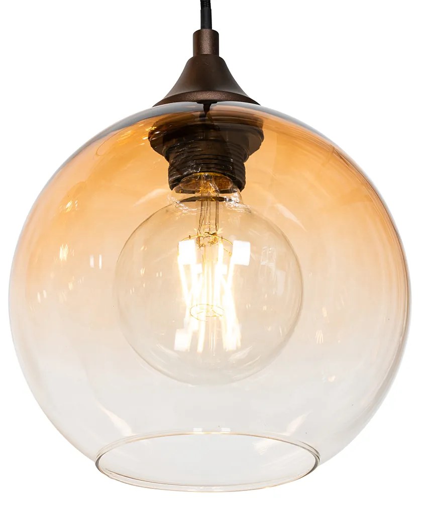 Lampă suspendată Art Deco bronz închis cu sticlă chihlimbar 8 lumini - Sandra