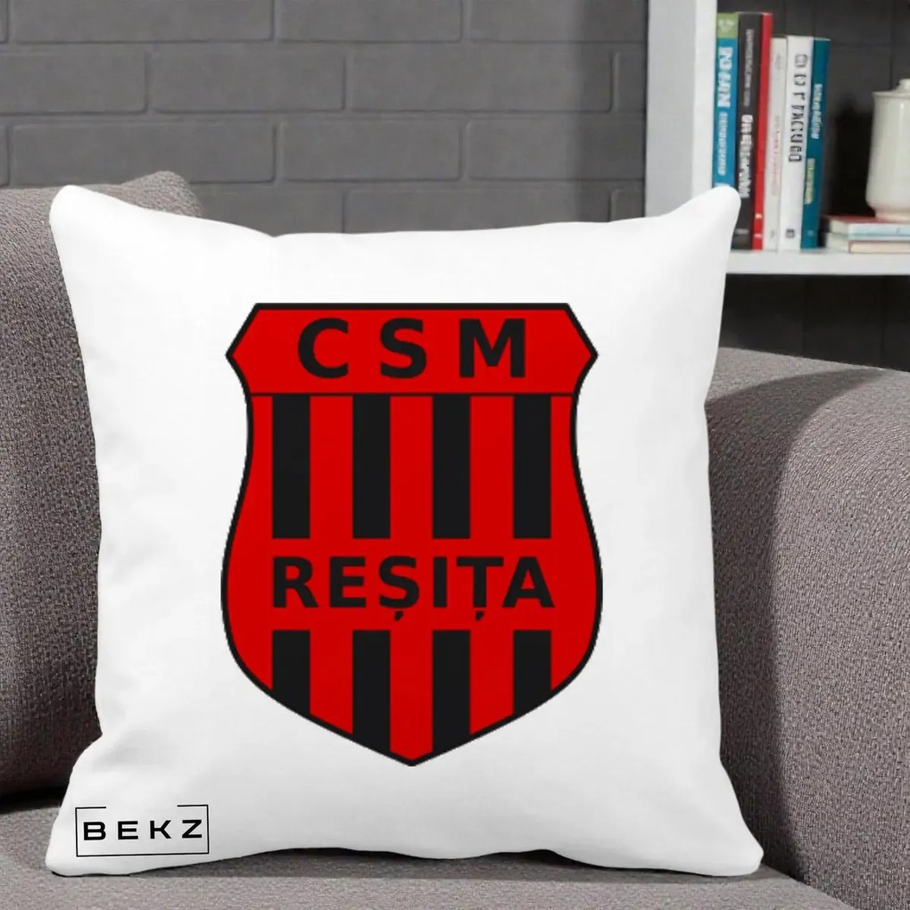 Perna Personalizata CSM Resita Fotbal, 40x40 cm, Alba Mata, Husa Detasabila, Perna Inclusa, BEKZ®