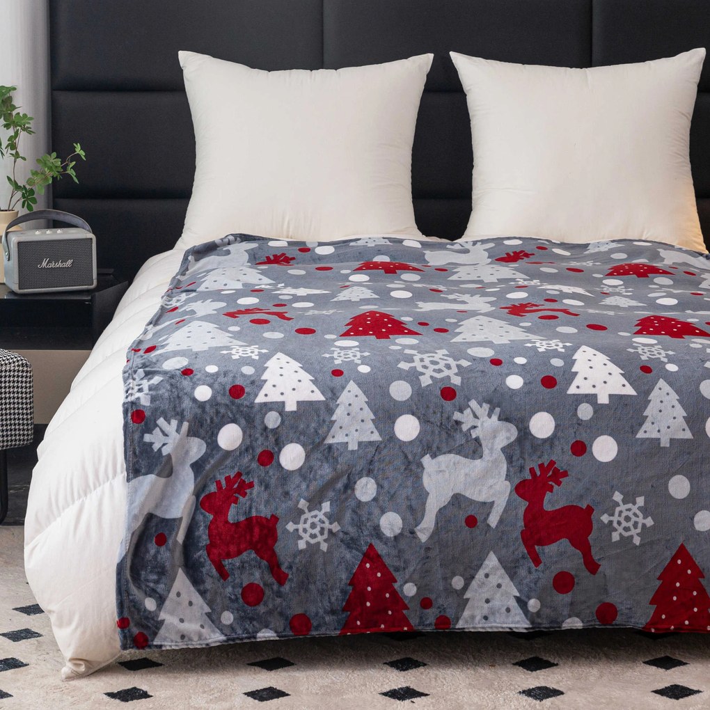 Patura de Craciun din microplus CHRISTMAS MAGIC gri Dimensiune: 200 x 220 cm