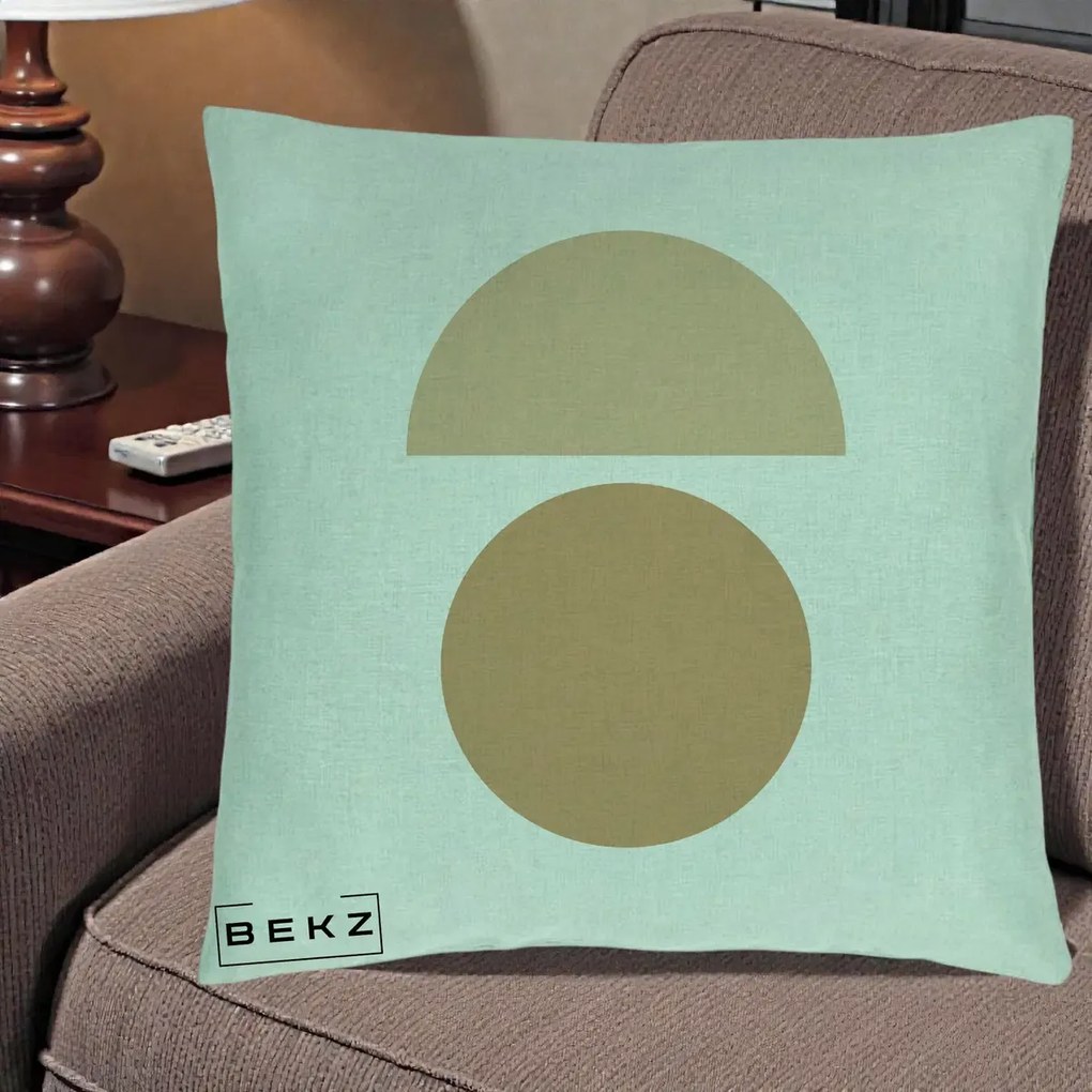 Perna Decorativa Geometric Minimalist Auriu, 40x40 cm, Verde Menta, Husa Detasabila, Perna Inclusa, BEKZ®