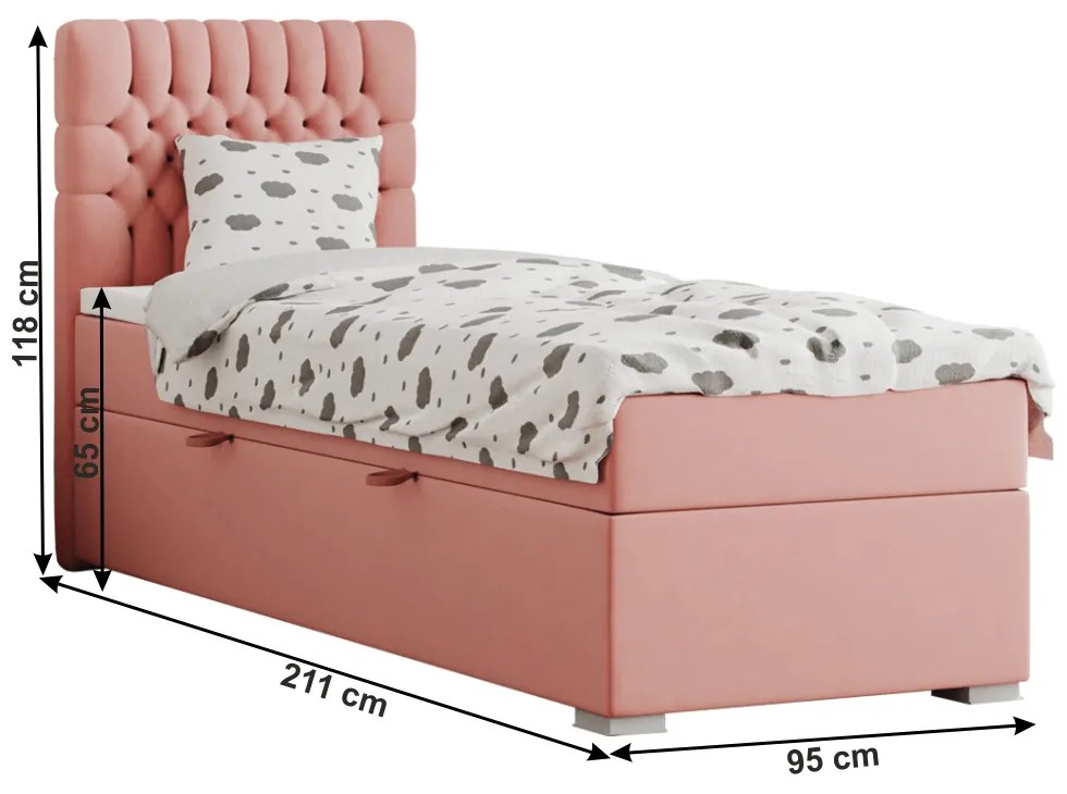 Pat boxspring, pat de o persoană, somon, 90x200, stânga, FONDA