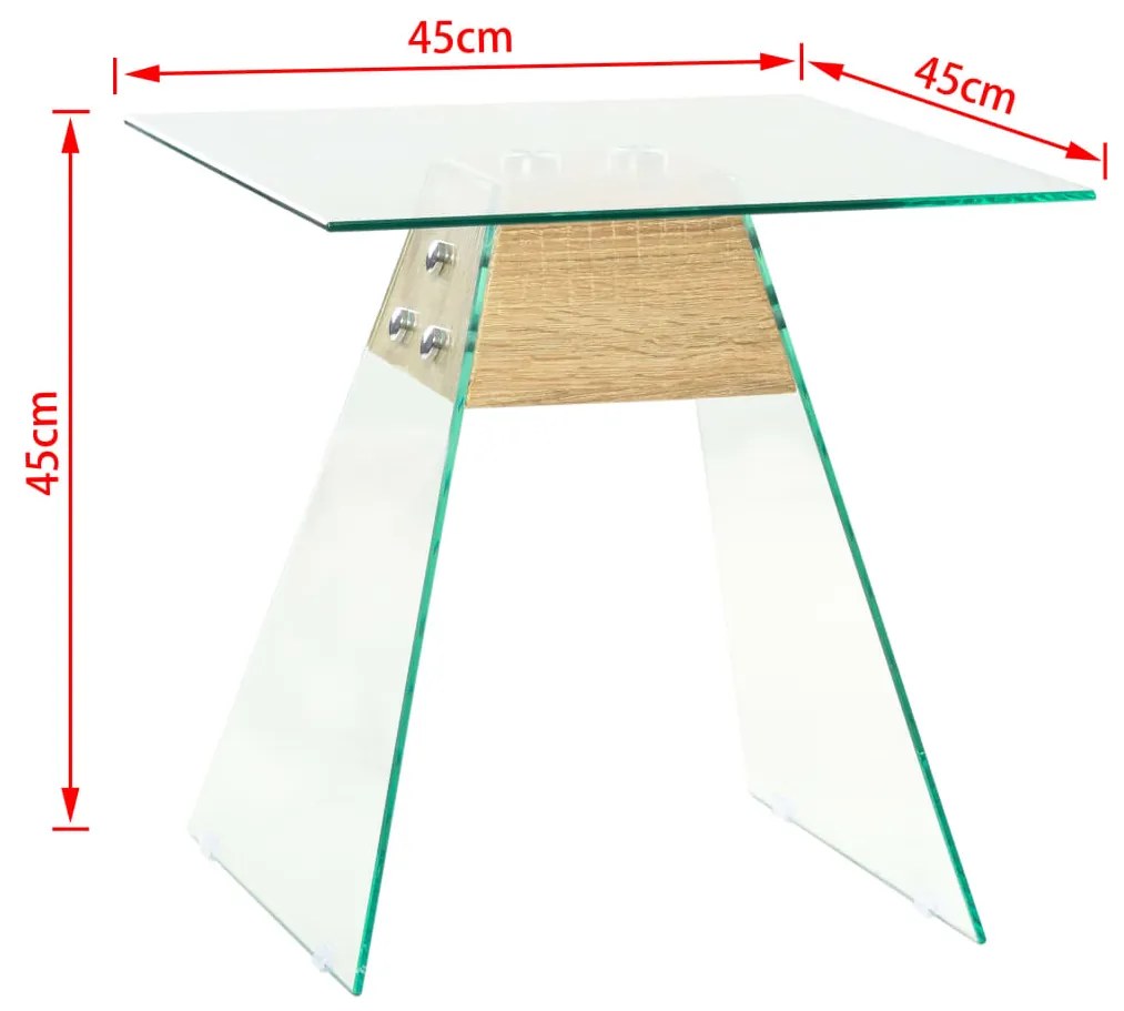 Masuta laterala, stejar, 45x45x45 cm, MDF si sticla