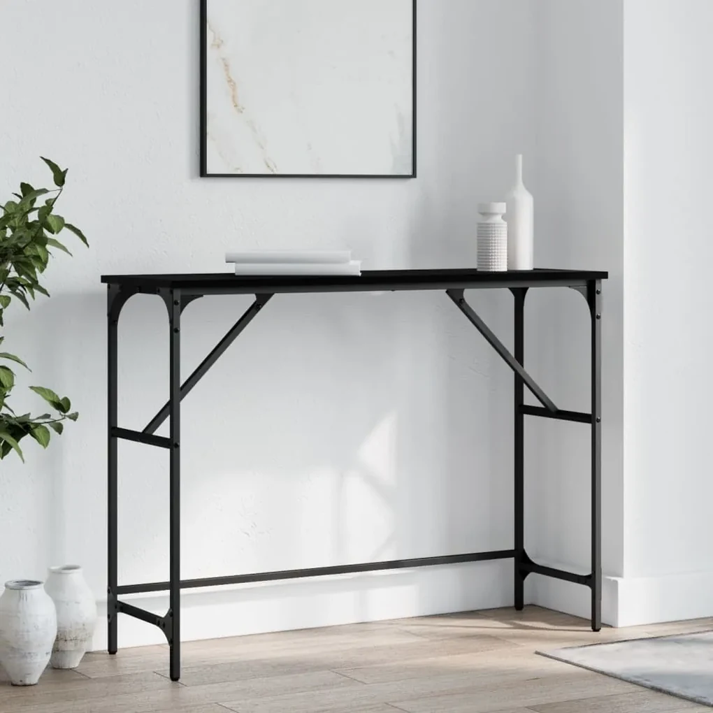 834055 vidaXL Măsuță consolă, negru, 100x32x75 cm, lemn compozit
