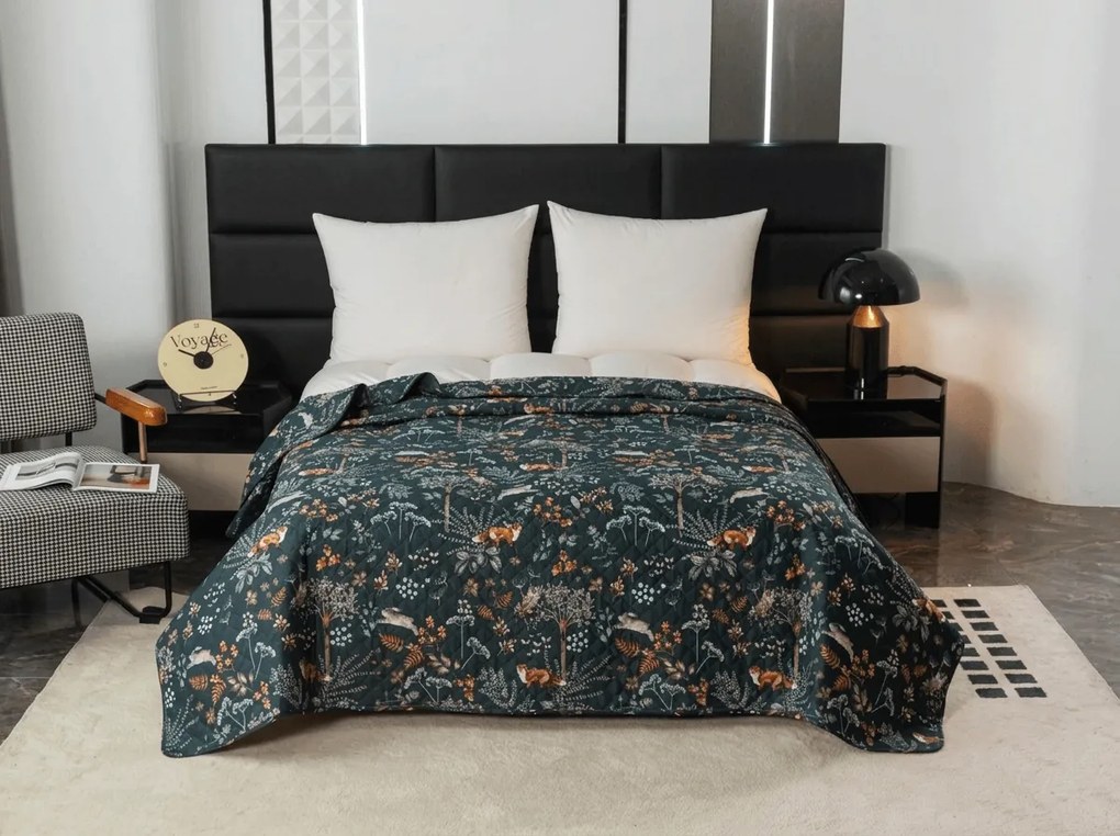 Cuvertura de pat THE FOX AND THE HARE verde inchis Dimensiune: 170 x 210 cm
