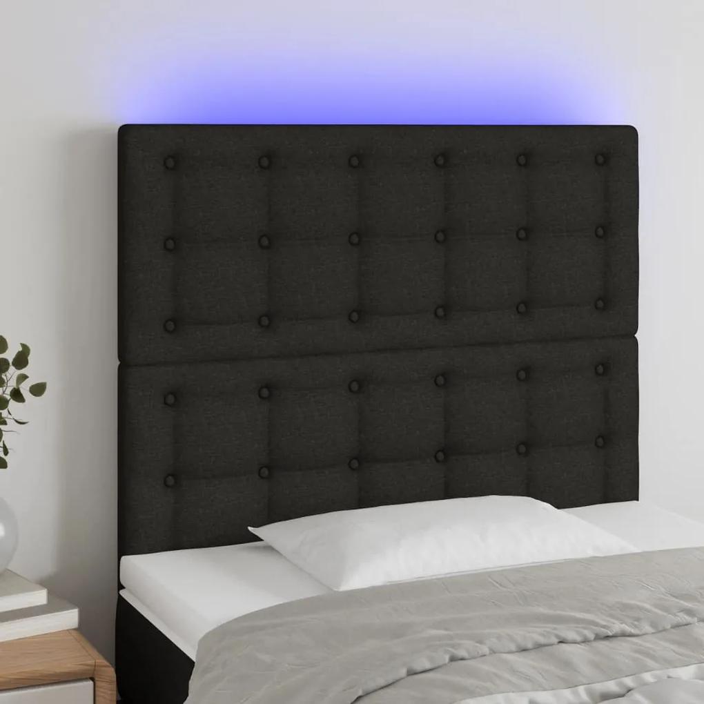 3122850 vidaXL Tăblie de pat cu LED, negru, 100x5x118/128 cm, textil