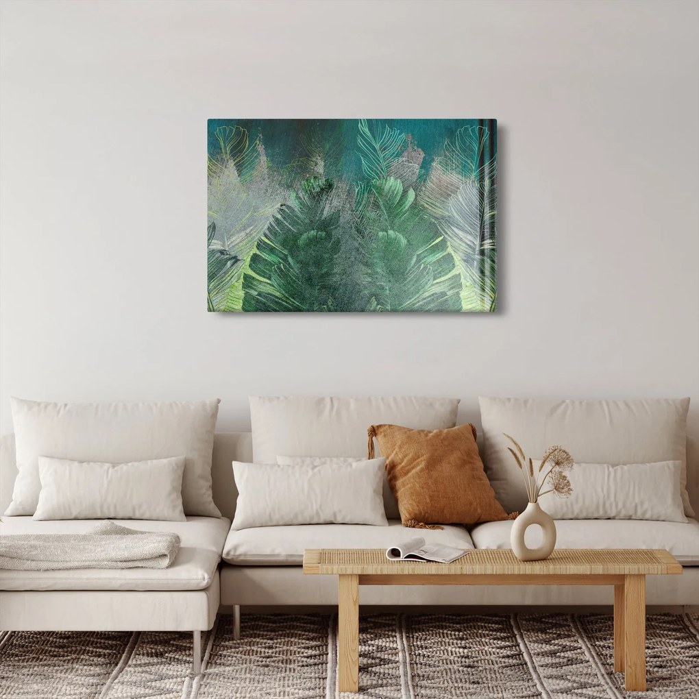 Tablou - Textura de beton cu frunze (90x60 cm)