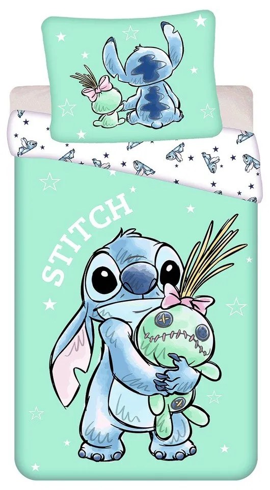 Lenjerie de pat pentru copii verde-mentă din bumbac pentru pat de o persoană 140x200 cm Lilo &amp; Stitch "Buddies" – Jerry Fabrics