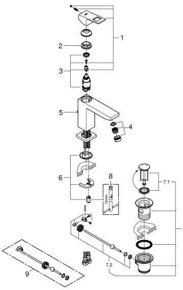 GROHE 23445000 - Baterie pentru lavoar EUROCUBE, mărimea M, crom lucios