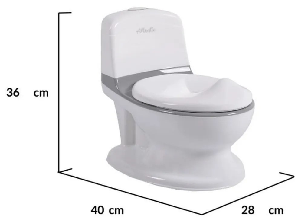 Olita premium pentru copii NOVOKIDS™ Atlantic seat, Cu sunete, Vas detasabil, Plastic non toxic, Suport hartie igienica, Gri cu Alb