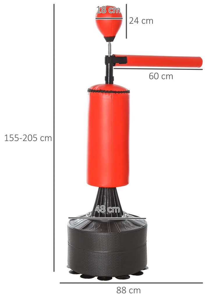 HOMCOM Sac de Box Ajustabil pe Înălțime, Bară Rotativă și Bază Umplută, 88x48x155-205 cm, Roșu