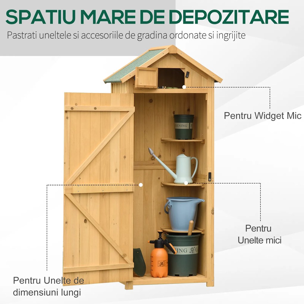 Outsunny Magazie de Gradina din Lemn, Casuta pentru Scule, sopron Impermeabil cu 3 Rafturi Detasabile,Galben | AOSOM RO