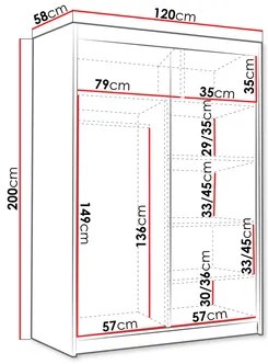 Dulap de haine cu uși culisante Varentona IV 120 (Negru + Alb + auriu) . 1105761