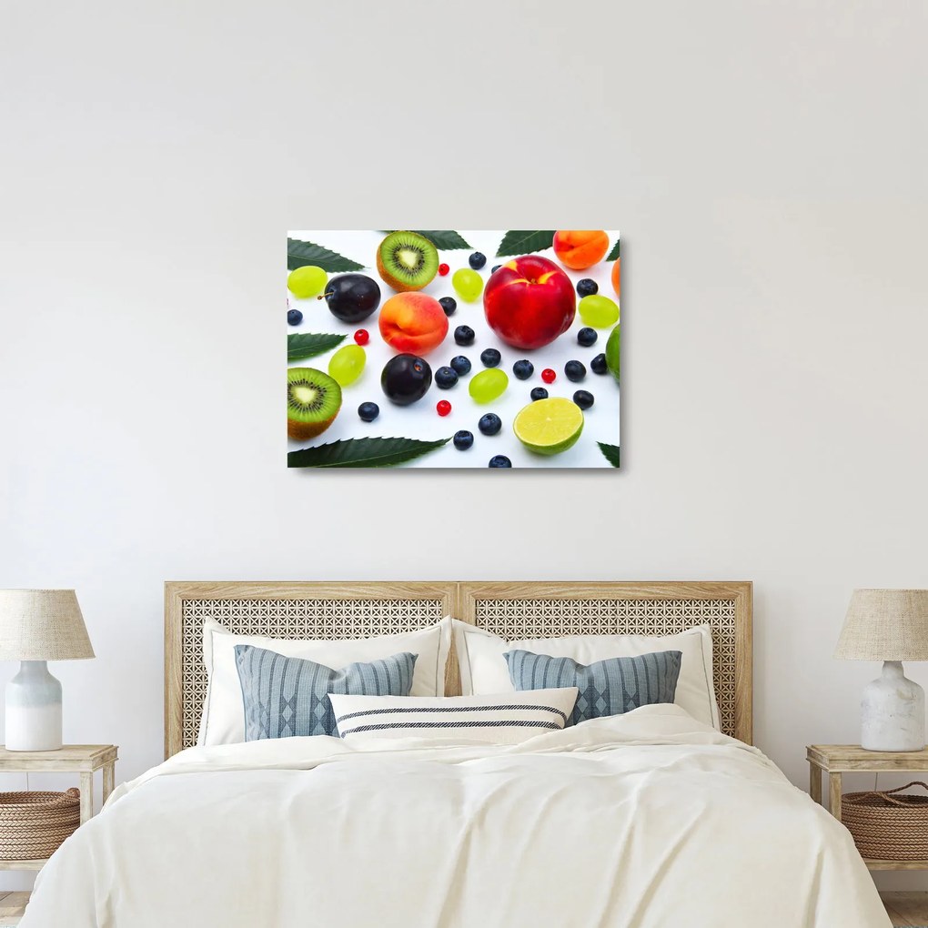Tablou pe sticlă - fructe cu picături de apă (70x50 cm)