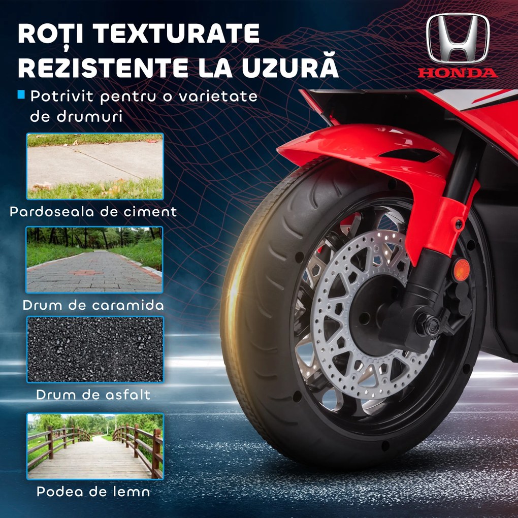 HOMCOM Motocicleta Electrică Copii 6V pentru Copii 3-5 Ani - 30 kg, 3 km/h, Roți și Muzică, 90x44x52 cm, Roșie | Aosom Romania