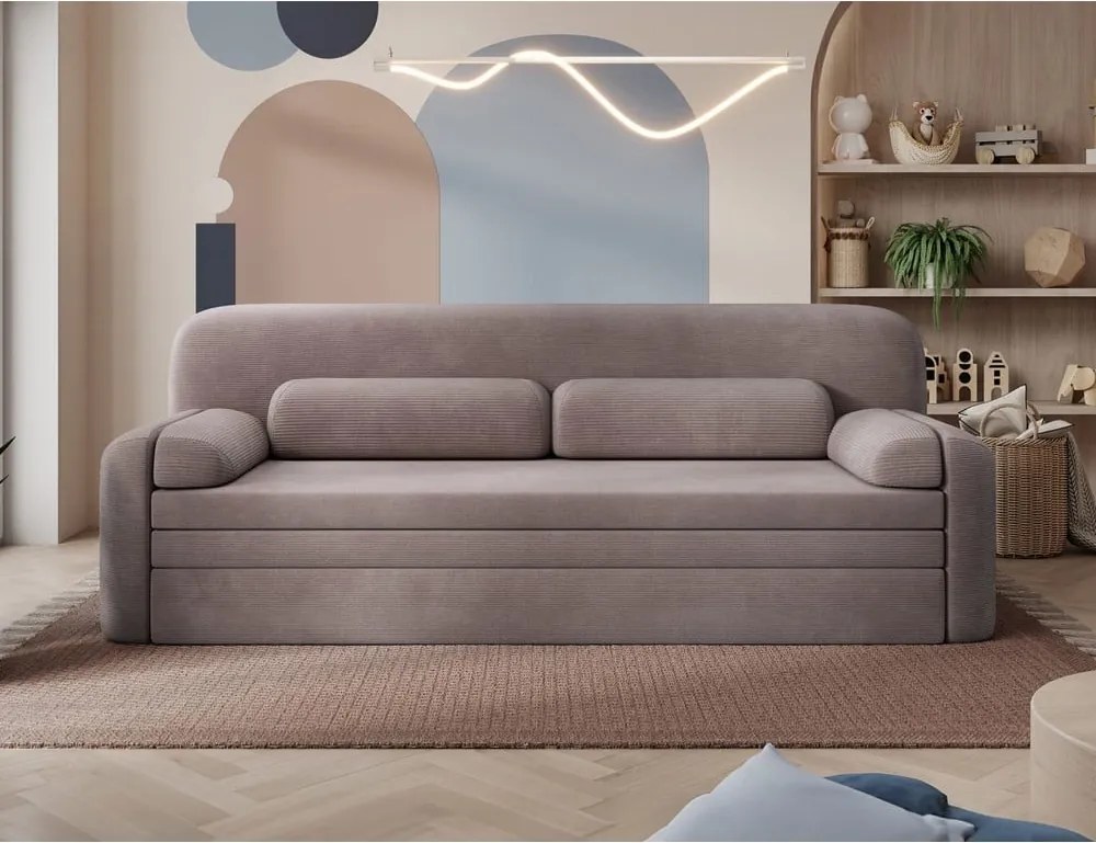 Canapea maro extensibilă/cu spațiu de depozitare cu tapițerie din catifea reiată 236 cm Elioss – ELTAP