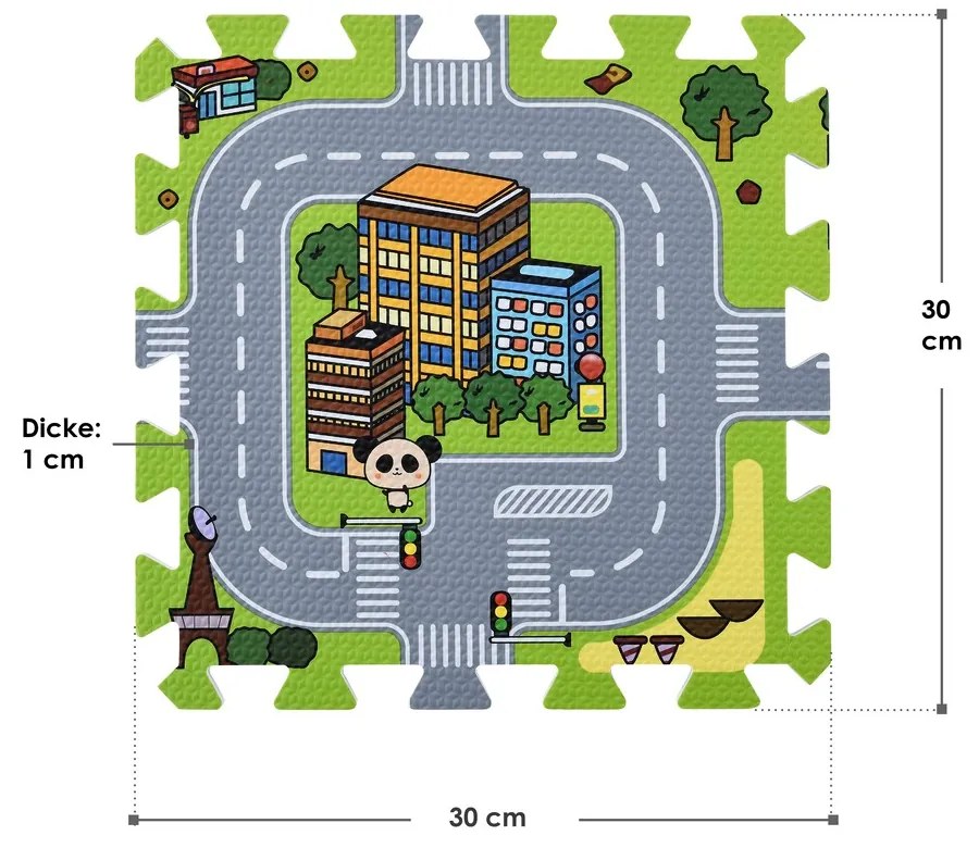 Covor de joacă sub formă de puzzle din 9 piese - strada