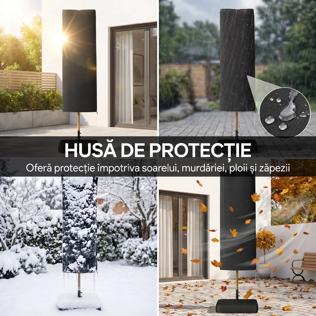 Outsunny Umbrelă Dublă de Grădină 4.7x2.8 m, Umbrelă de Exterior cu Manivelă, Bază Cruce, Saci de Nisip, Husă de Protecție, 12 Spițe, Anti-UV, pentru Terasă și Balcon, Albastru Închis | Aosom Romania