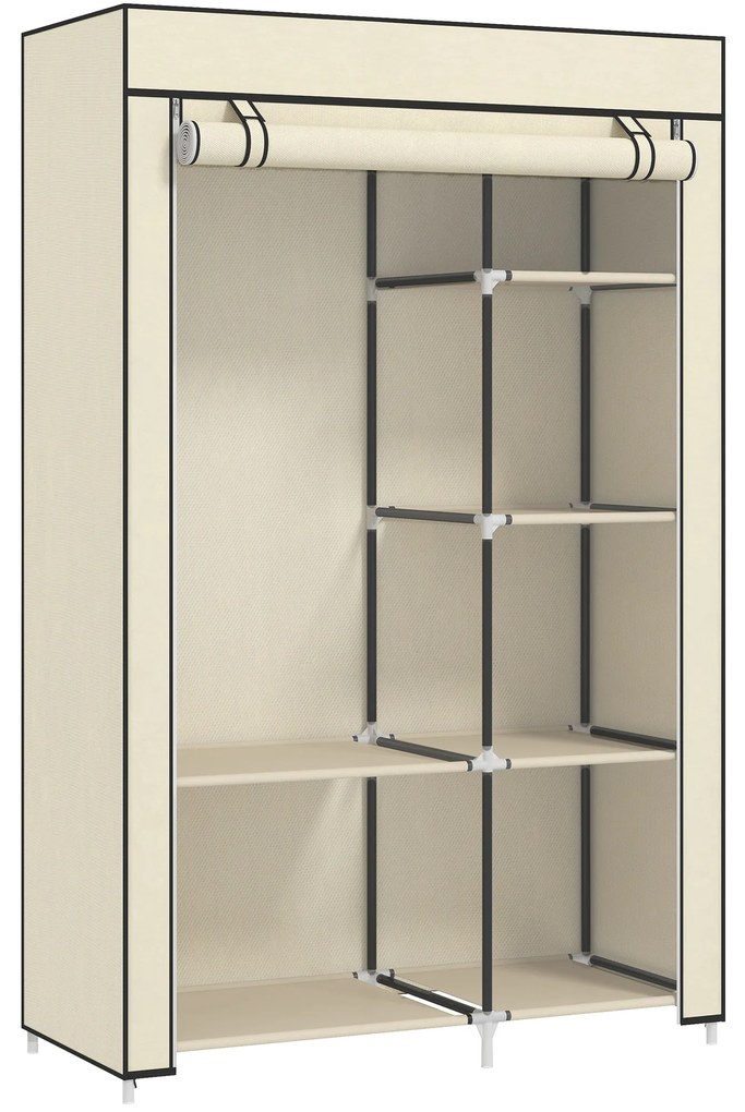 HOMCOM Dulap din Material Textil, Soluție de Depozitare, 6 Rafturi, 1 Bară pentru Haine, Bej | Aosom Romania