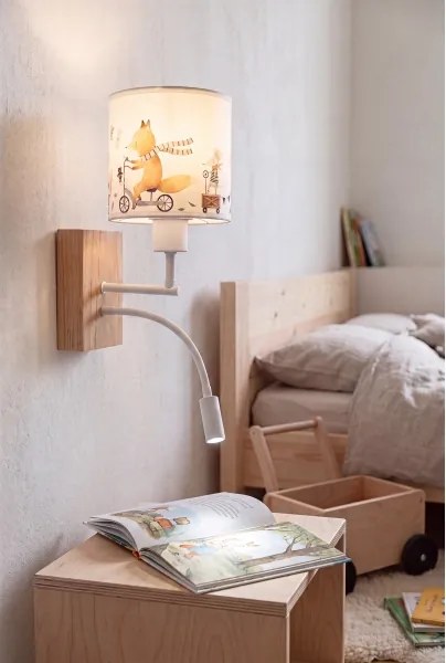 Brilagi - LED Flex. lampă BOBO WOOD 1xE27/25W/230V + LED/3W stejar/alb/cu animale