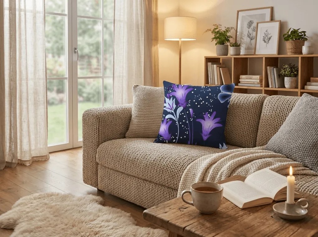 Husa pentru perna din microfibra VIOLET BUTTERFLY 45x45 cm, albastru inchis