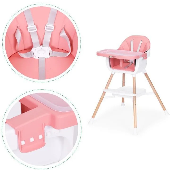 Scaun înalt pentru copii 2 în 1 roz