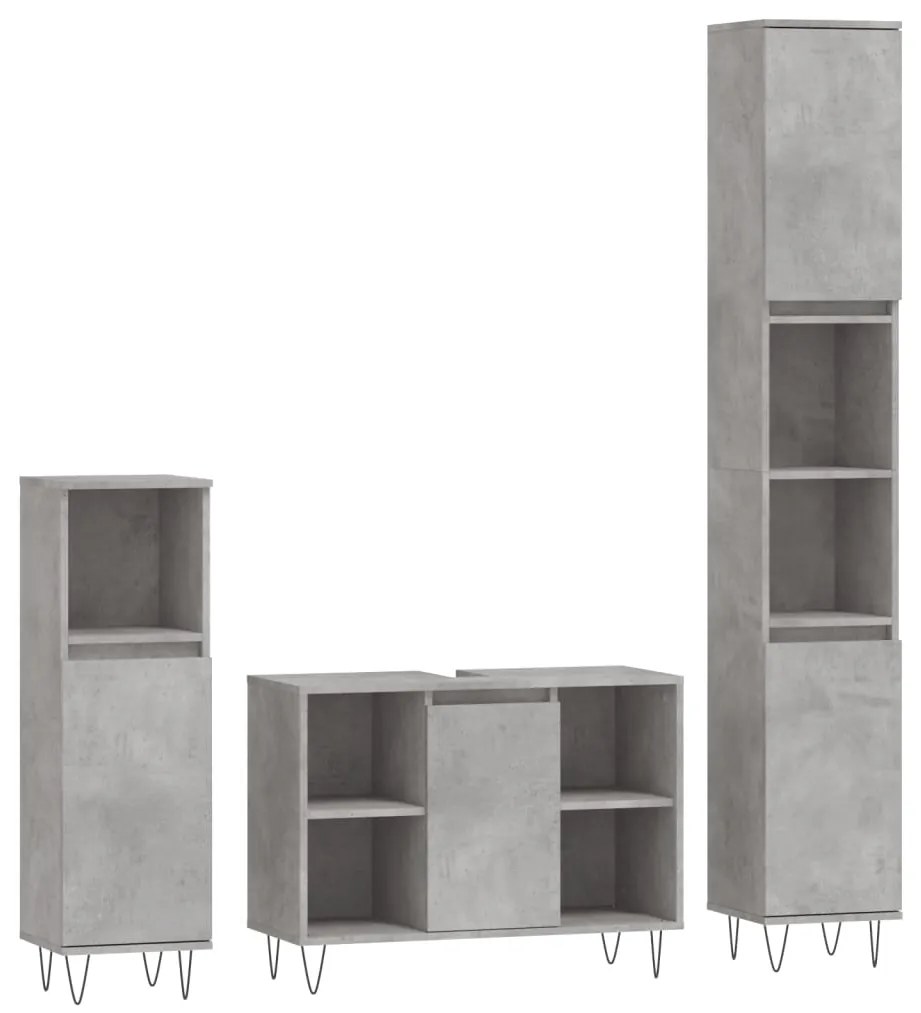 3190303 vidaXL Set mobilier de baie, 3 piese, gri beton, lemn compozit