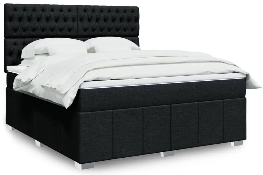 vidaXL Pat box spring cu saltea, negru, 180x200 cm, catifea