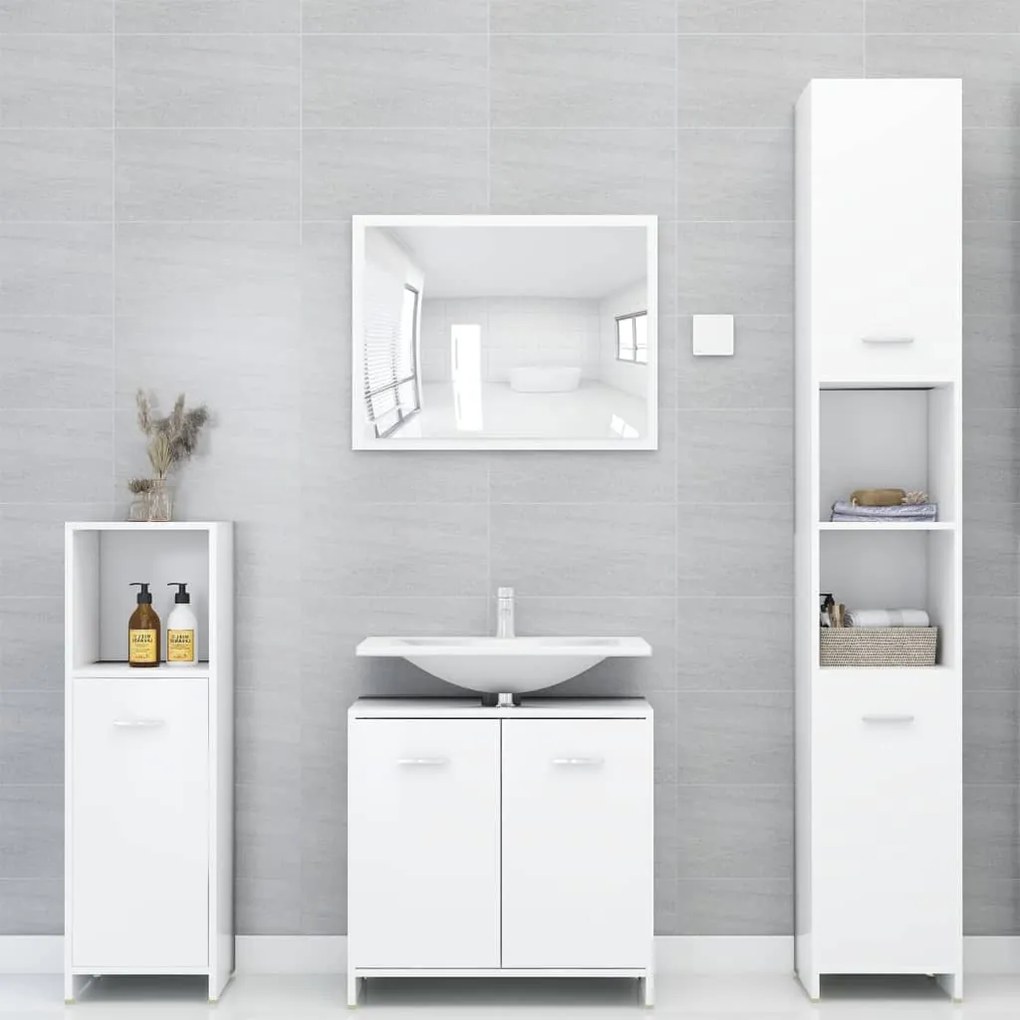 vidaXL Set mobilier de baie, 4 piese, alb, lemn prelucrat