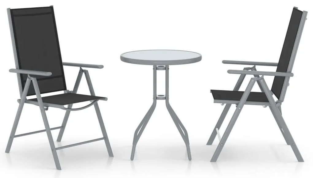 vidaXL Set mobilier bistro, 3 piese, argintiu, aluminiu și textilenă
