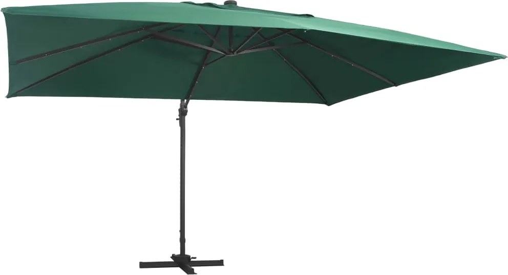 vidaXL Umbrelă în consolă cu LED, stâlp din aluminiu verde 400x300 cm