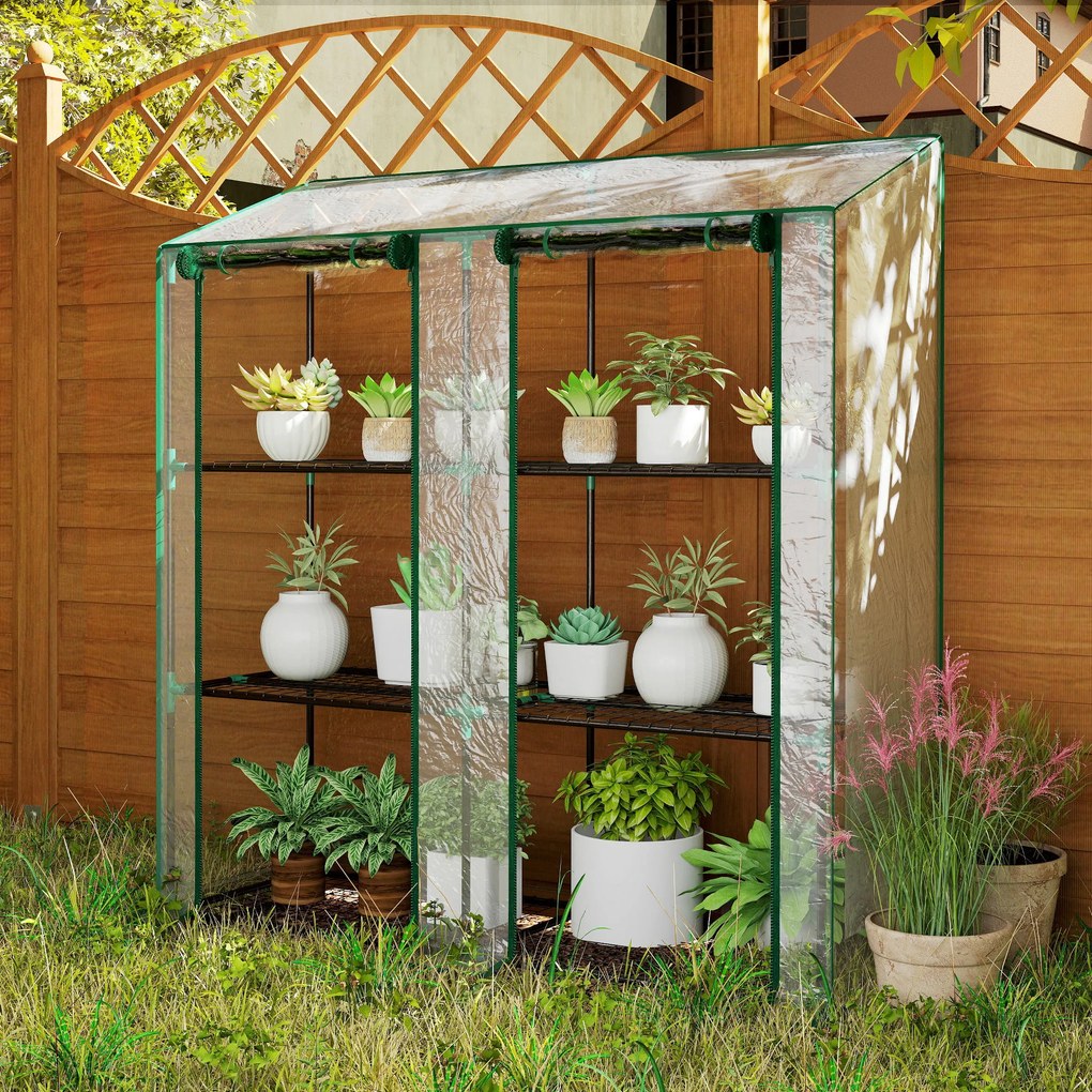 Outsunny Seră de Grădină cu Copertină din PE, Seră cu Acoperiș Înclinat, 2 Uși Rulante și 6 Rafturi, 143x46x151cm, Verde | Aosom Romania