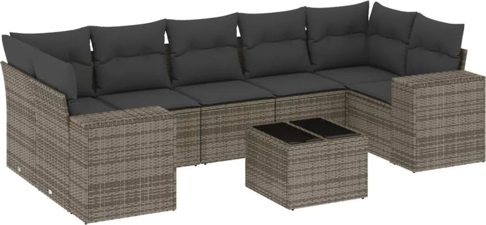 vidaXL Set canapele de grădină cu perne, 8 piese, gri, poliratan