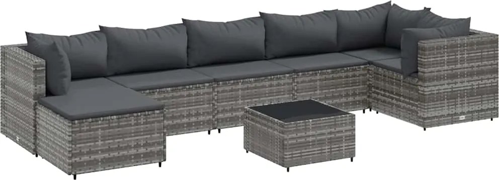 vidaXL Set mobilier de grădină cu perne, 8 piese, gri, poliratan