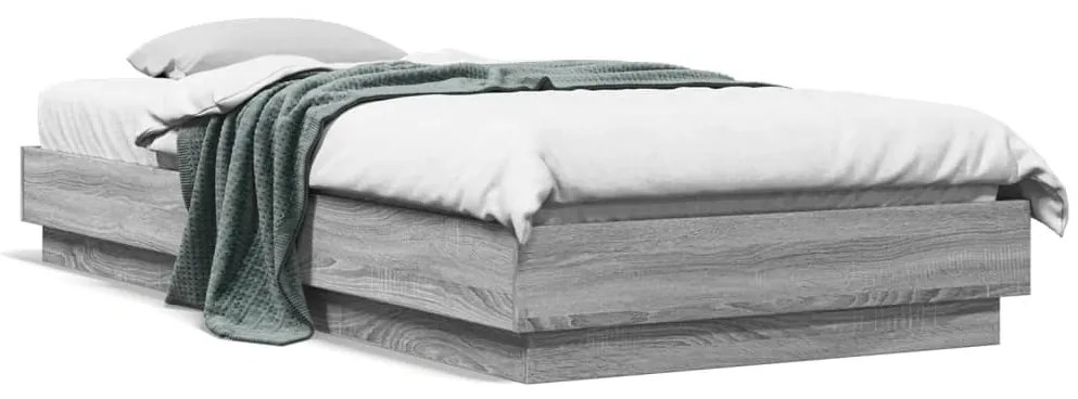 vidaXL Cadru de pat cu lumini LED, gri sonoma, 100x200 cm