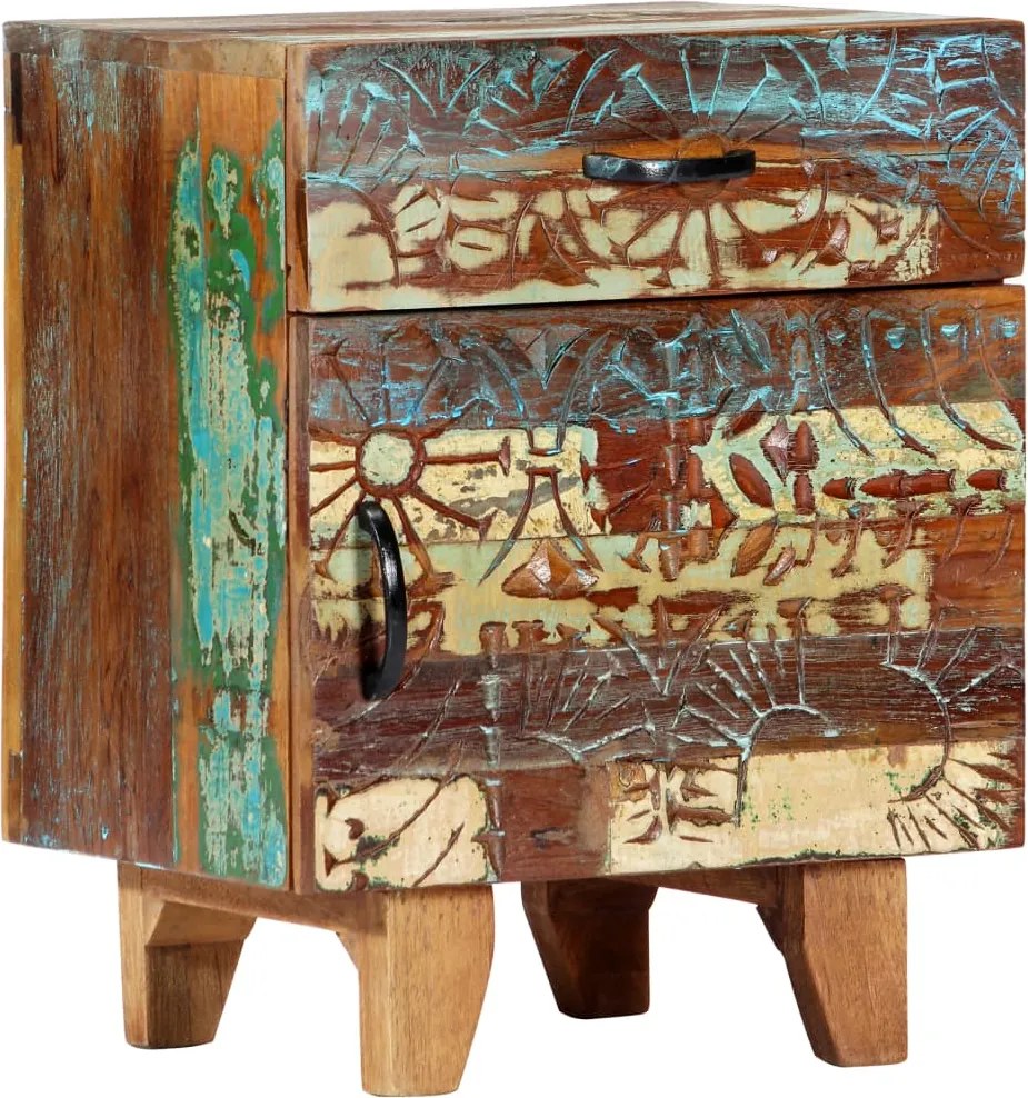 vidaXL Noptieră sculptată manual, 40 x 30 x 50 cm, lemn masiv reciclat