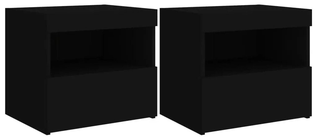 836766 vidaXL Noptiere cu lumini LED, 2 buc., negru, 50x40x45 cm