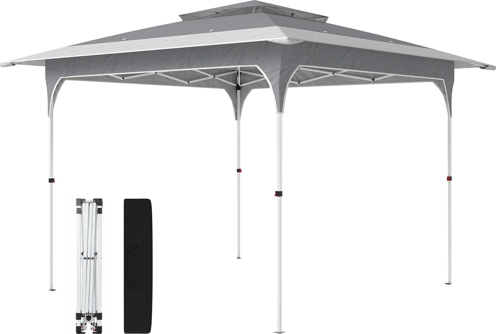 Outsunny Pavilion Pliabil 3.5x3.5 m Pop Up, Montare Ușoară cu Buton Central, Pavilion de Grădină Reglabil pe Înălțime cu Acoperiș Dublu, Geantă de Transport, UV50+, pentru Exterior, Gri Închis | Aosom Romania