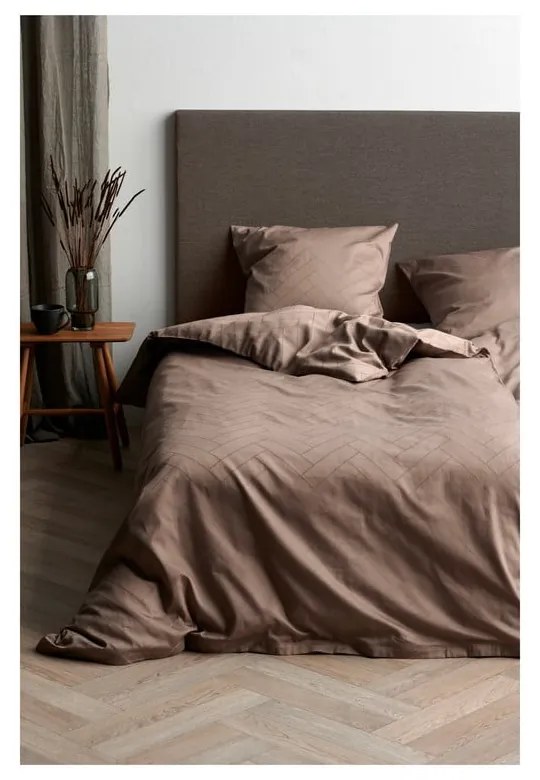 Lenjerie de pat taupe din damasc pentru pat de o persoană, extinsă 140x220 cm Tiles – Södahl