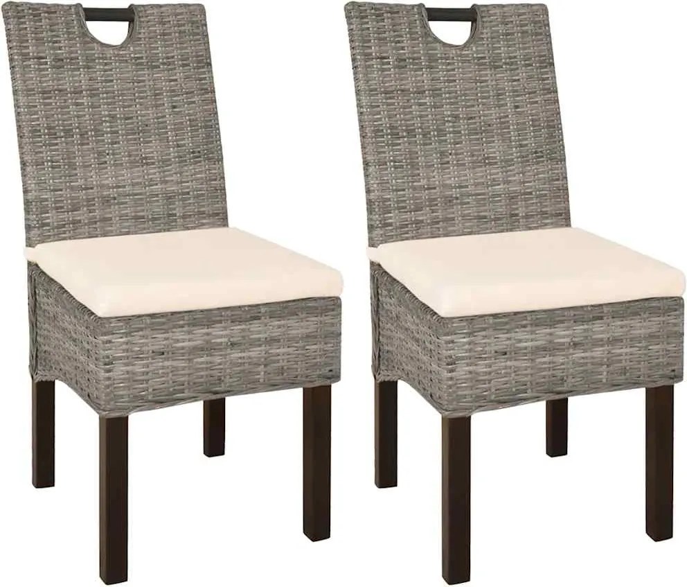 vidaXL Scaune de bucătărie din ratan Kubu și lemn de mango, 2 buc