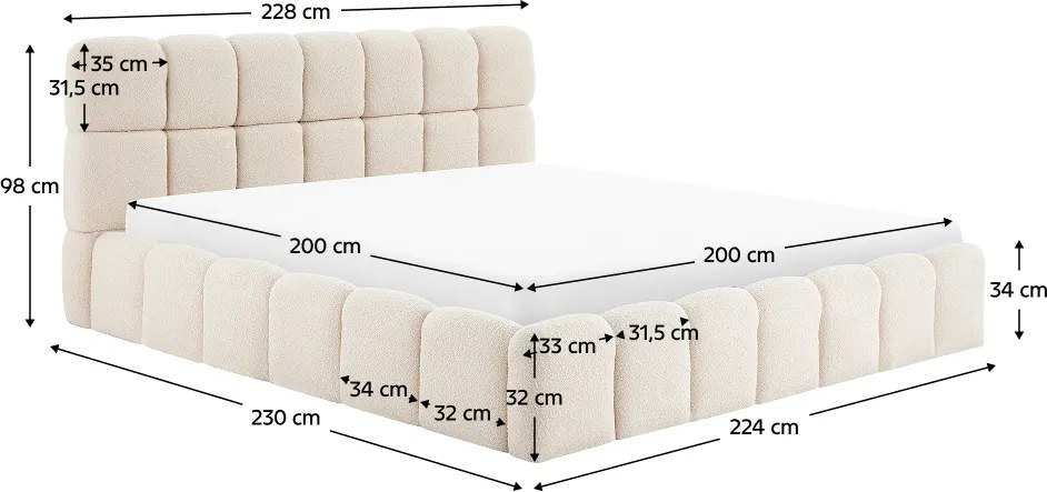 Pat cu somieră metalică şi spaţiu de depozitare, 200x200, bej, SORELA
