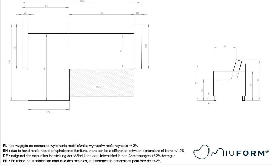 Colțar cărămiziu extensibil cu tapițerie din catifea reiată (colț variabil) Lazy Lukka – Miuform