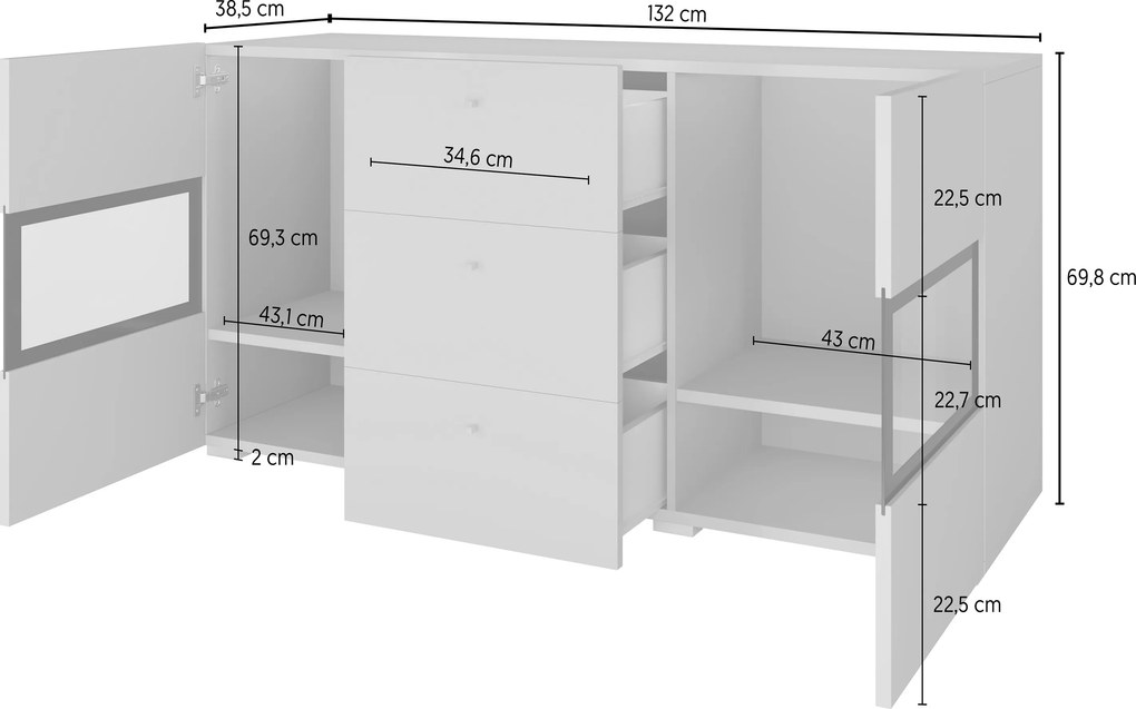 Comodă cu sertare Baros 26 132 cm - beton închis / schiefer