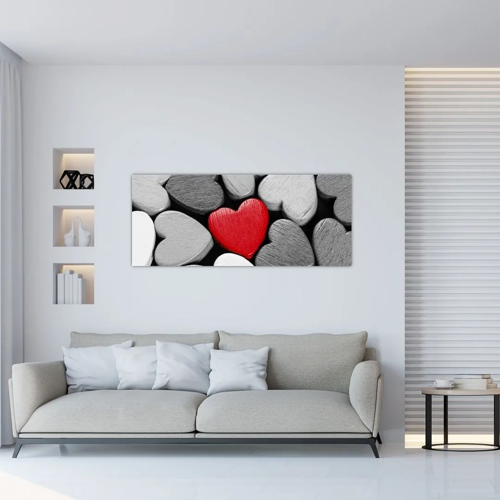 Tablou cu inimioare din lemn (120x50 cm)